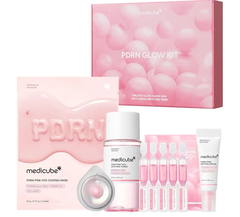 MEDICUBE Salmon DNA PDRN Trial Kit | Glass Glow Mini Skincare Set with Toner, Serum & Sheet Mask for Hydrating, Firming, Moisturizing |Gift & Travel Essentials for Women & Girls | Korean Skincare