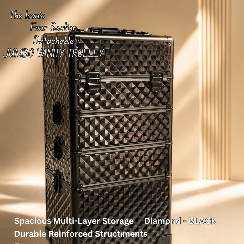 Professional 4 Floor jumbo Vanity Trolley for Makeup Artists & Salons | Luxury Makeup Storage Case