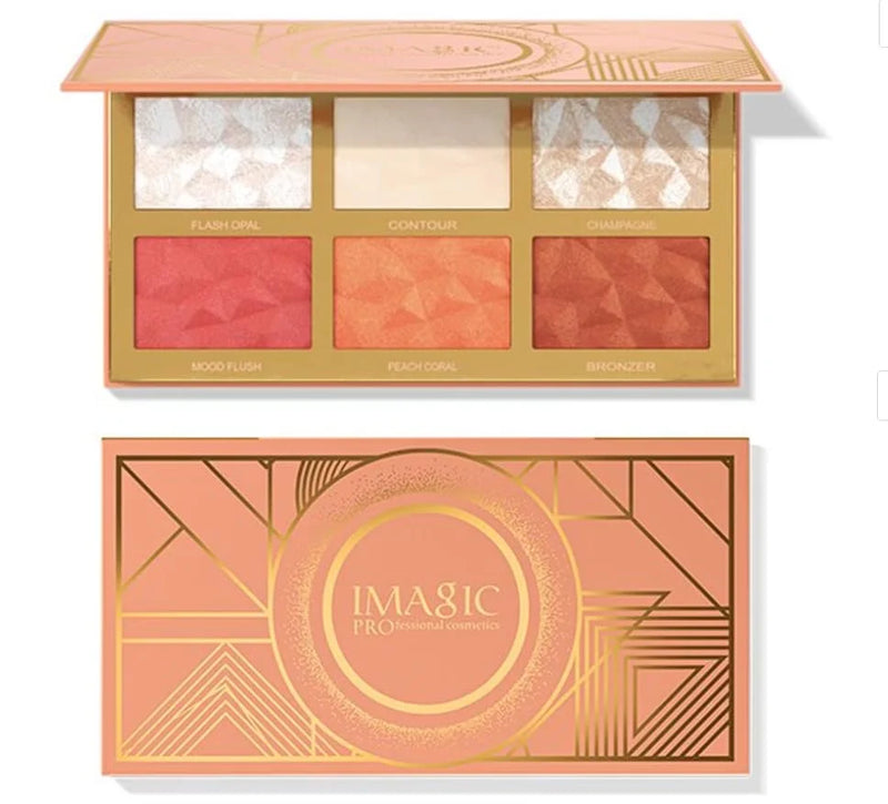 IMagic Professional 6 Color Highliter & Blusher& Contour Pallete
