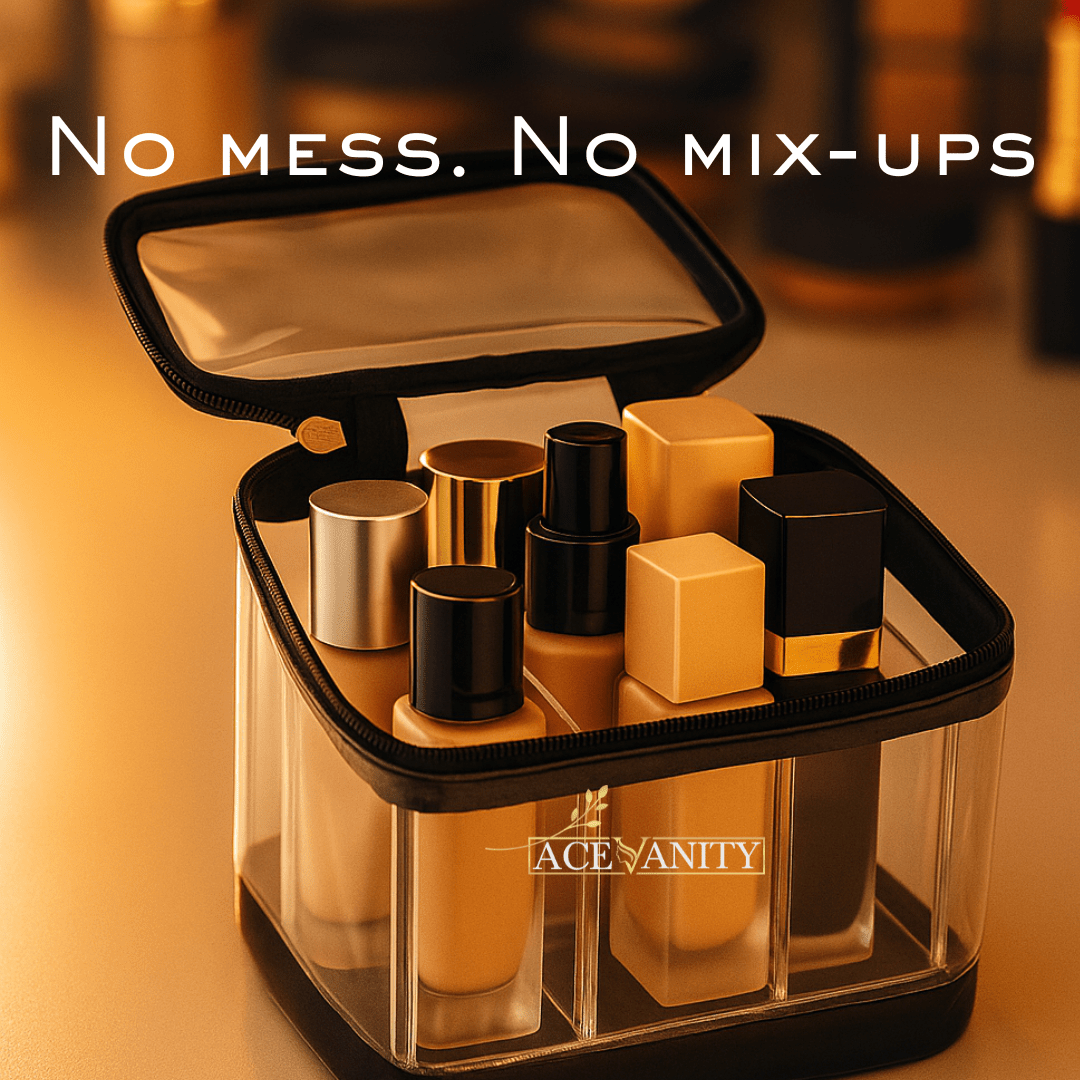 Ace Vanity PVC Short Bag with Divider | Clear Organizer